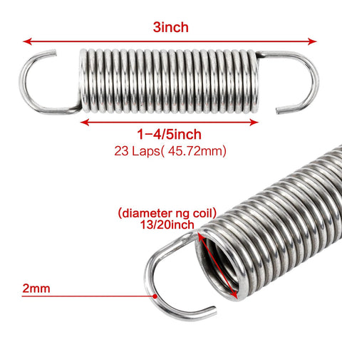 GNPADR 6-pack 3-inch stainless steel tension springs with hooked ends for recliner sofa beds