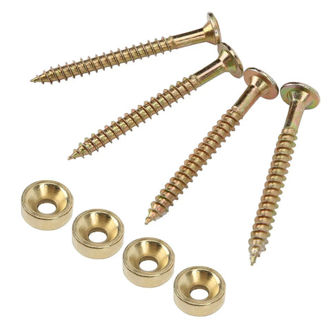 Gold Neck Ferrule Set For Electric Guitars And Bass, 4 Pack Neck Joint Bushing With Screws, Metal Ferrule Bolts, Shims And Spacers, Rock Solid Connection, Easy Install Repair Parts. Four gold ferrules and screws