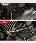 Before and after: Adjustable Shifter Linkage Kit for Harley Touring Softail Dyna 1986 Through 2017 CNC Machined Gear Shift Rod for Smooth Precise Shifts and Fast Reliable Throttle Response on Beefed Up Heavy Duty Rides. Chrome 12-13 inch aluminum