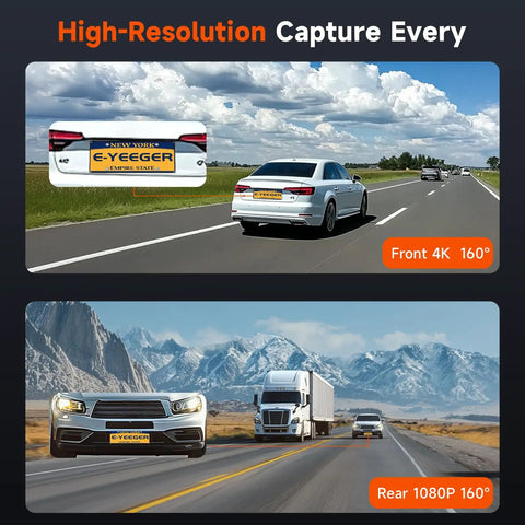 4K Front And Rear Dash Cam For Cars With Night Vision Dual Channel showing front and rear views on the road