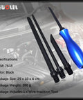 5 Piece Wire Insertion Tool Set For Automotive Wiring including blue handle, black tools for cable sheath protection and threading.