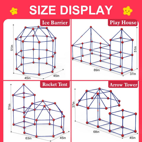 Creative Fort Building Kit For Kids STEM Construction Toys With 140 Pieces forming Ice Barrier, Play House, Rocket Tent, Arrow Tower
