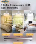 3 color temperature LED options for Retractable 42 Inch Smart Ceiling Fan With Lights App Remote Control Quiet DC Motor