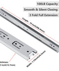 Heavy Hitter Side Mount Drawer Slides Six Pair Zinc Plated Steel 100 Pound Capacity Dead Smooth Glide showing 16 inch length and 1.74 inch width.