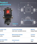 Waterproof Inline Toggle Switch With Dual Outlet And Red Rocker Button Plus Indicator Light For Outdoor Use DPST AC DC