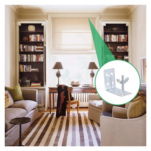 Eight Pack Iron L Shaped Curtain Brackets With Wingnuts Adjustable Wall Mounts displayed in a stylish living room setting.