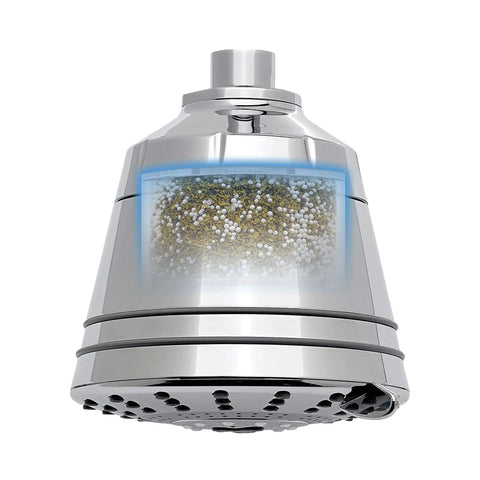 Close-up of Pure 7 Setting Filtered Showerhead With 1.75 GPM WaterSense Certified Flow Brushed Nickel Finish showing filtration media.