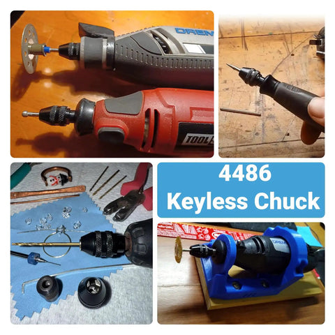 4 Pack Quick Change Keyless Drill Chuck Adapter for Rotary Tools with all-metal three-jaw chuck in various usage settings