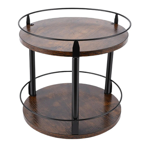 Two-Tier Lazy Susan Turntable Organizer For Cabinets And Pantries, 360 Degree Rotating Wood Kitchen Shelf Carousel, Space-Saving