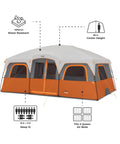 Spacious 12 Person Cabin Tent for Family Camping with multiple rooms, carry bag, weather resistant design, 86 inches height, fits four queen beds.