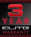 3 Year Elite Warranty badge design in red and silver.