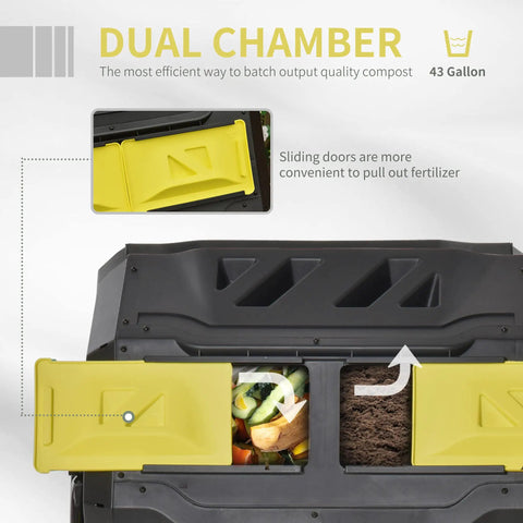 Dual Chamber Tumbling Compost Bin For Outdoors With 360 Degree Rotation 43 Gallon Capacity Yellow Backyard Composting Made Easy