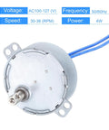 Go-To Small Synchronous Motor 100-127V AC 30-36 RPM Gear Motor 4W with CW CCW Shaft Rotation shown with blue wires