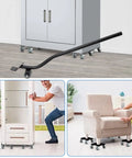 Heavy Duty Furniture Movers With 360 Degree Roller Wheels Set Includes Lifter Tool For Easy Moving Of Heavy Loads Up To 880 Lbs in use with a person moving a cabinet.