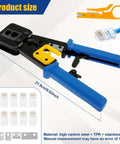 RJ45 Crimp Tool Set For Ethernet Cabling Pro Grade Workhorse Crimping Tool With Mini Wire Stripper and parts displayed