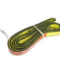 Heavy Duty 1 Inch By 3 Foot Nylon Eye And Eye Rigging Sling Straight Up Built Tough For 3200 Lb Vertical Lifts Double Ply Industrial Strap Rated For Real Heavy Work Made In USA, coiled and ready for use.