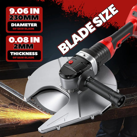 Newtry 36V Cordless Rebar Cutter Cuts Up To 5.31 Inches In Just Seconds Portable Electric Steel Bar Saw With Carry Case, showing 9.06-inch saw blade.