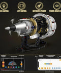 Jet Engine Building Set With Visible Turbofan Model Kit That Runs In Real Time Hands On Experience Transparent Cylinders Show Piston And Valve Action Includes Motor Lights And App Control Ideal STEM Toy Gift For Adults And Teens 14 Plus 564 Pieces shown with LED lighting and app interface.