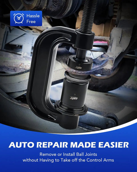 Heavy Duty Ball Joint Press Kit With 4WD Adapters for 2WD and 4WD vehicles in use on a suspension system
