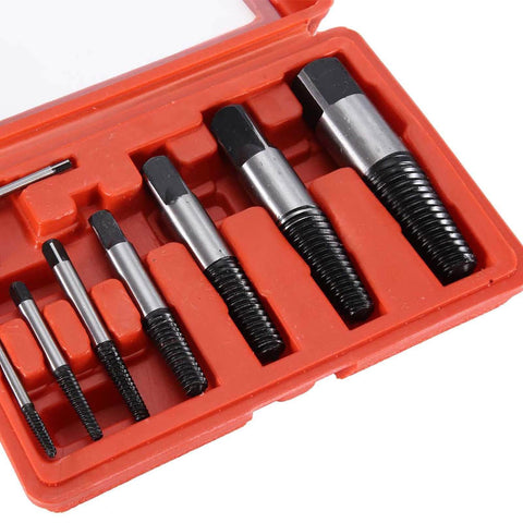 8-Piece Broken Screw Extractor Set For Damaged Screws, Rusted Bolts And Pipe Fittings in durable storage case, front view