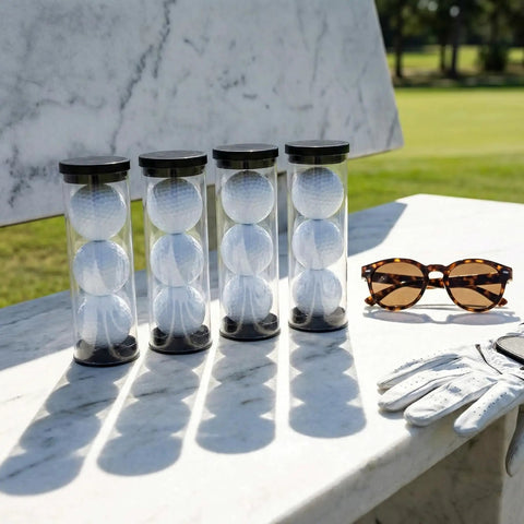 Clear Golf Ball Display Tubes With Caps, See Through PVC Ball Holders For Collectors To Show Off, Home Office Display, 4 Pack on marble