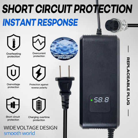 58.8V 4A Super Fast Charger For Electric Bikes And Scooters 48V To 52V Li-ion Battery Charger with safety features and plug