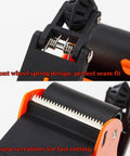 Close-up of Slick Manual Floor Masking Tape Applicator showcasing front wheel spring design and sharp serrations for cutting.