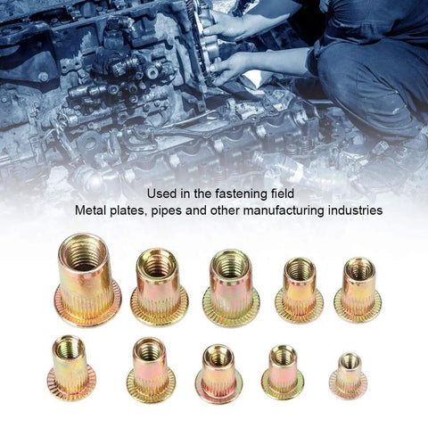 300 Pcs Carbon Steel Rivet Nut Kit With Color Zinc Plated Finish, Metric And Inch Sizes for automotive use