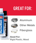MarineWeld Two Part Marine Epoxy For Your Go-To Boat Repairs, 2 oz, showing tubes, great for aluminum, metals, fiberglass, wood