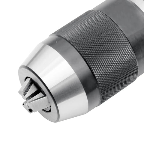 Close-up of Heavy Duty Five Eighth Inch Keyless Drill Chuck With MT2 Shank For Wood Lathe And Pillar Drills, showing knurled hand grip