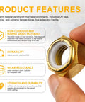 Hand holding brass component from Prop Nut And Lock Tab Washer Kit For Outboard Motors 30 Hp To 60 Hp Replacement 18-3702