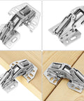 Heavy Duty Soft Close Cabinet Hinges 90 Degree Opening Angle on wood surface with metal frame and spring mechanism.