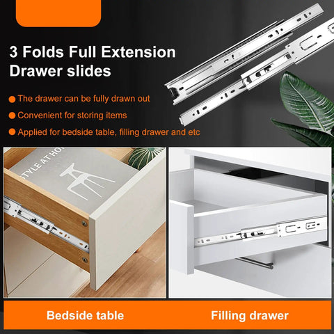 Heavy Duty 22 Inch Full Extension Drawer Slides 4 Pack Side Mount Cabinet Glides With Continuous Bearings 100 Lb Capacity showcased on furniture.