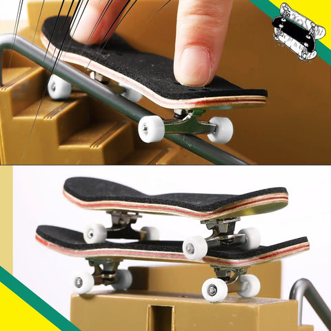 Eight Piece Fingerboard Bearing Wheels And Tool Kit White Wheels with Alloy Racks on 34mm Finger Skateboard Trucks