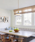Ceramic Blue and White Pendant Light,Porcelain Light Fixture Kitchen Island hanging above a kitchen table with apples.