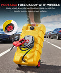 Garvee 15 Gal Gas Caddy Heavy Duty Gas Can With Manual Fuel Transfer Pump, portable yellow fuel caddy with wheels for easy transport.