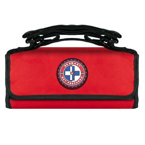 Red roll-up Be Smart Get Prepared 73-piece coaches and teams first aid kit in bag