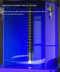 Close-up of Heavy Duty Pneumatic Grease Pump for 5 Gallon Drums, showing precision plunger and filter inside drum.