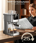 20 Bar Espresso Coffee Maker Delivering Smooth Barista Shots At Home With Fast Hot Cold Brew Options Built In Frother Intuitive Touch Controls Compact Setup For No Fuss Lattes And Everyday Coffee Vibes with fast heating system, two espresso shots, and modern design.
