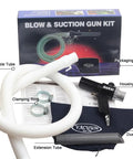 Top Shelf Pneumatic Vacuum And Blower Gun Badass Dual Function Air Tool For No Sweat Garage Cleanup Easy Toggle Valve with flexible hose and accessories.
