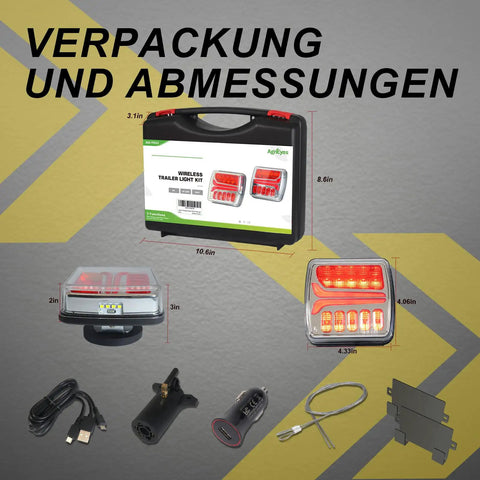 Wireless Trailer Lights Kit With Magnetic Mounts And Two Easy Mounting Options, Portable LED Tow Lights components and case