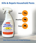 All Natural D Limonene Go To Pest Control Spray With Orange Peel Oil 32oz bottle repelling ants, roaches, and fleas indoors