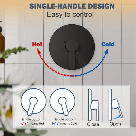 Matte Black Tub And Shower Faucet Set With 8 Inch All Metal Rainfall Showerhead Tub Spout And Single Handle Trim Kit Included Valve control diagram
