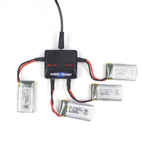 4 In 1 Charger And 4 Pack 3.7V 350mAh Rechargeable LiPo Batteries For U12S U12 Helicopter Featuring Safe Charge Protection