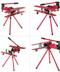 Top Shelf Manual Hydraulic Pipe Bender And Rebar Cutting Tool Heavy Duty Tube Bender Machine Workhorse For Roll Cages And Guardrails showing red frame with angled view.