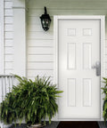Six Panel White Steel Security Door With Frame And Hardware, Left Side Hinged Inward, Adjustable Width From 32 11/16 To 35 Inches