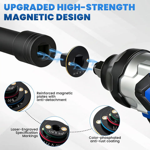 Check Out This Low Profile Impact Socket Adapter Set With Four Pieces To Go From 1/4 Inch All The Way Up To 1 Inch. close-up magnetic impact adapter, color-phosphated steel