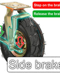 Heavy Duty Rubber Casters Pair With Eight And Ten Inch Swivel Options For Serious Outdoor Hauling with side brake feature highlighted.