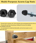 All In One Black Nylon Acorn Nut Kit With M3 To M10 Sizes, installed on bolt, used as protective cap for bolts and fasteners