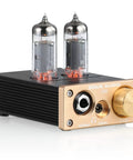 Dope U10 Mini Tube Headphone Amplifier For Home Audio HiFi Stereo Preamp with 3.5mm and 6.35mm jacks, front angle view